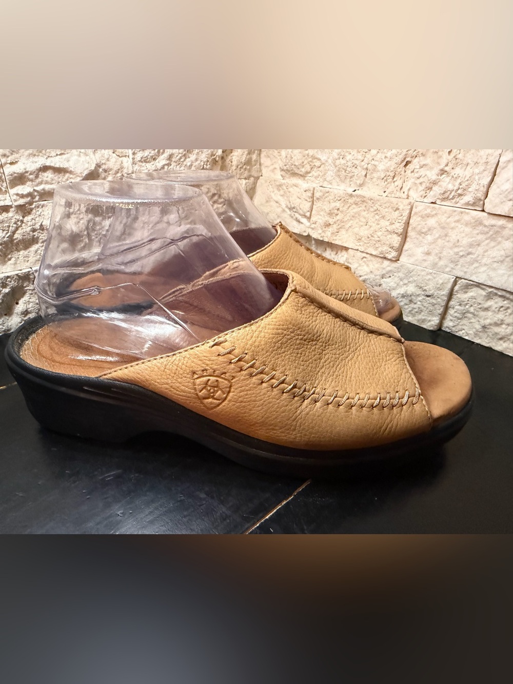 Ariat Slide Leather Sandals Comfort Stitching 9 B Women’s Tan Cowgirl